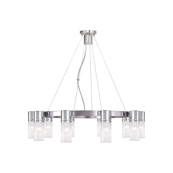 HomeRoots Ten Light Dimmable Chandelier with Sleek Cylindrical Shades for Modern Spaces & Customizable Ambiance 687617