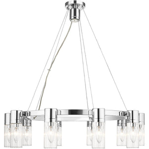 HomeRoots Ten Light Dimmable Chandelier with Sleek Cylindrical Shades for Modern Spaces & Customizable Ambiance 687617