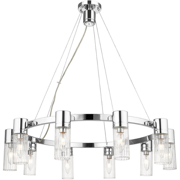 HomeRoots Ten Light Dimmable Chandelier with Sleek Cylindrical Shades for Modern Spaces & Customizable Ambiance 687617
