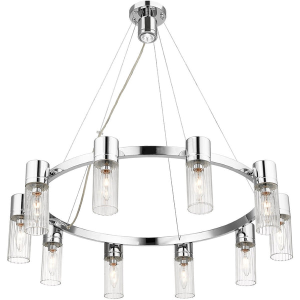 HomeRoots Ten Light Dimmable Chandelier with Sleek Cylindrical Shades for Modern Spaces & Customizable Ambiance 687617