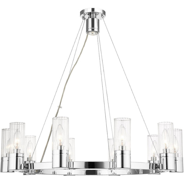 HomeRoots Ten Light Dimmable Chandelier with Sleek Cylindrical Shades for Modern Spaces & Customizable Ambiance 687617