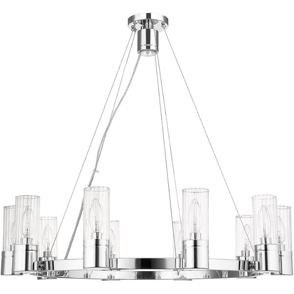 HomeRoots Ten Light Dimmable Chandelier with Sleek Cylindrical Shades for Modern Spaces & Customizable Ambiance 687617