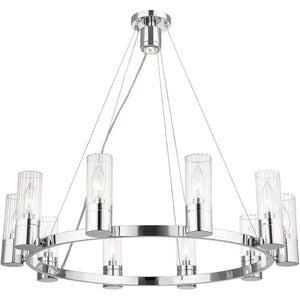 HomeRoots Ten Light Dimmable Chandelier with Sleek Cylindrical Shades for Modern Spaces & Customizable Ambiance 687617