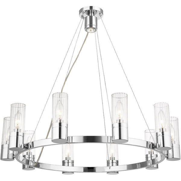 HomeRoots Ten Light Dimmable Chandelier with Sleek Cylindrical Shades for Modern Spaces & Customizable Ambiance 687617