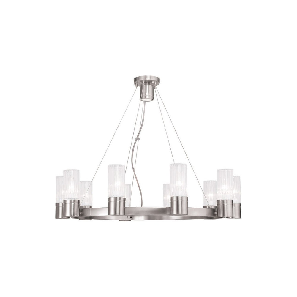 HomeRoots Nickel Elegant 10-Light Metal Dimmable Chandelier with Cylinder Shades for Modern Home Décor 687618
