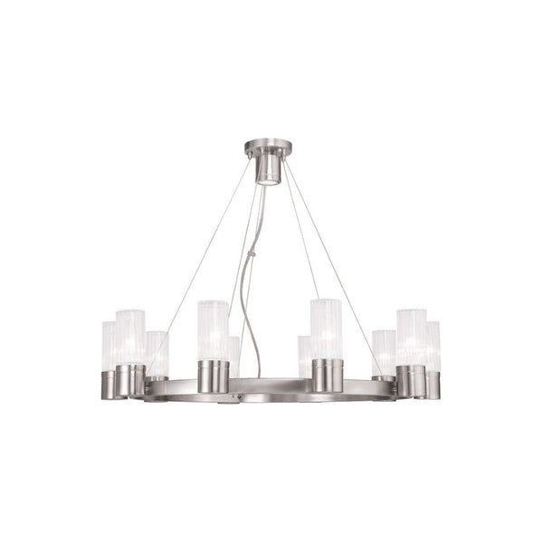 HomeRoots Nickel Elegant 10-Light Metal Dimmable Chandelier with Cylinder Shades for Modern Home Décor 687618