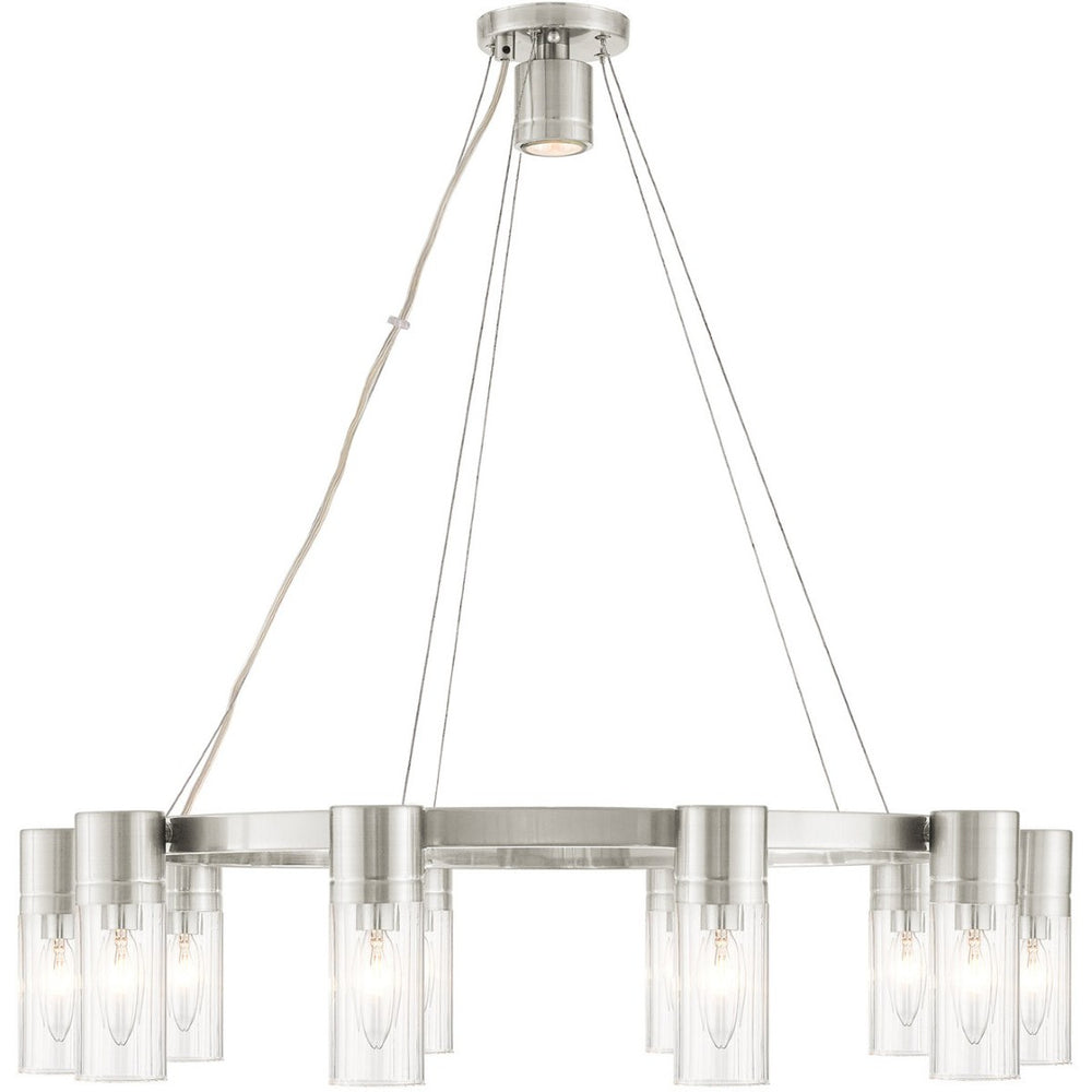 HomeRoots Nickel Elegant 10-Light Metal Dimmable Chandelier with Cylinder Shades for Modern Home Décor 687618