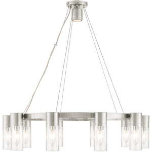 HomeRoots Nickel Elegant 10-Light Metal Dimmable Chandelier with Cylinder Shades for Modern Home Décor 687618
