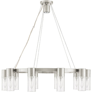 HomeRoots Nickel Elegant 10-Light Metal Dimmable Chandelier with Cylinder Shades for Modern Home Décor 687618