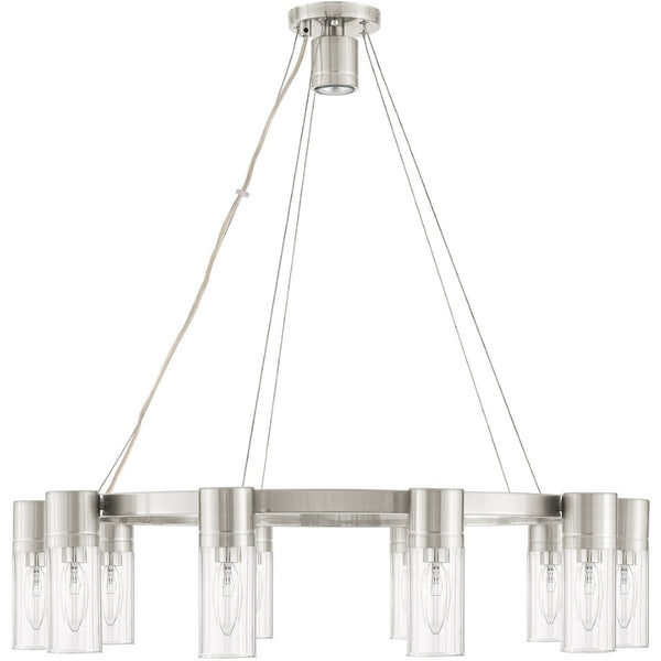 HomeRoots Nickel Elegant 10-Light Metal Dimmable Chandelier with Cylinder Shades for Modern Home Décor 687618