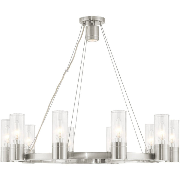HomeRoots Nickel Elegant 10-Light Metal Dimmable Chandelier with Cylinder Shades for Modern Home Décor 687618