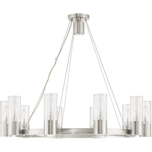 HomeRoots Nickel Elegant 10-Light Metal Dimmable Chandelier with Cylinder Shades for Modern Home Décor 687618