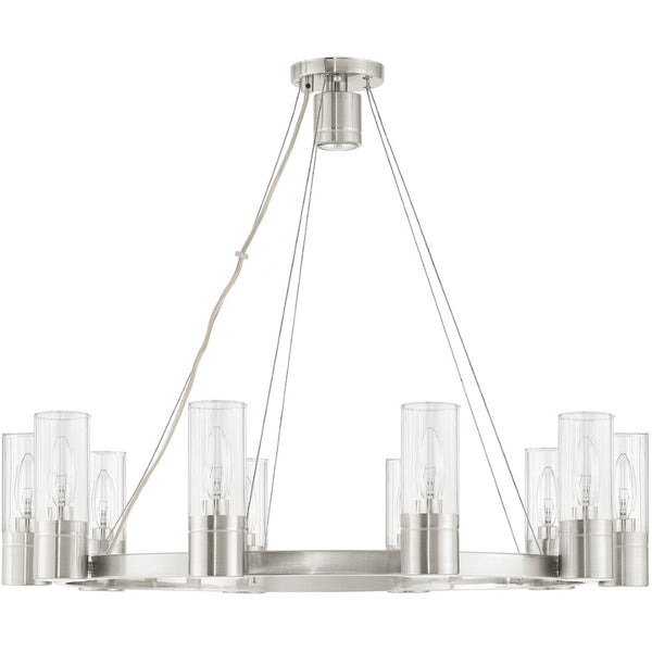 HomeRoots Nickel Elegant 10-Light Metal Dimmable Chandelier with Cylinder Shades for Modern Home Décor 687618