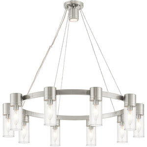 HomeRoots Nickel Elegant 10-Light Metal Dimmable Chandelier with Cylinder Shades for Modern Home Décor 687618