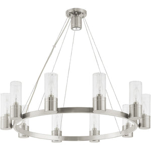 HomeRoots Nickel Elegant 10-Light Metal Dimmable Chandelier with Cylinder Shades for Modern Home Décor 687618