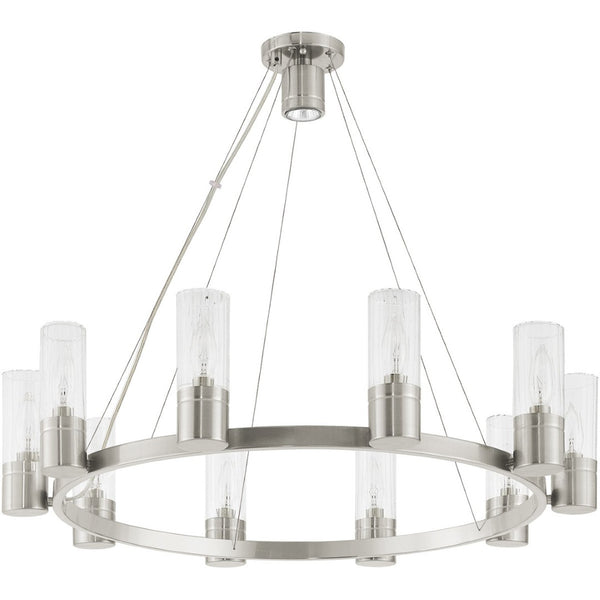 HomeRoots Nickel Elegant 10-Light Metal Dimmable Chandelier with Cylinder Shades for Modern Home Décor 687618