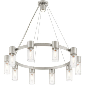 HomeRoots Nickel Elegant 10-Light Metal Dimmable Chandelier with Cylinder Shades for Modern Home Décor 687618