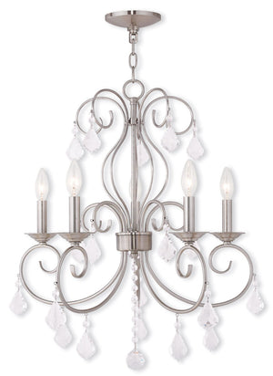 HomeRoots Five Light Dimmable Chandelier with Sleek Cylindrical Shades for Modern Elegance & Warm Ambiance 687621