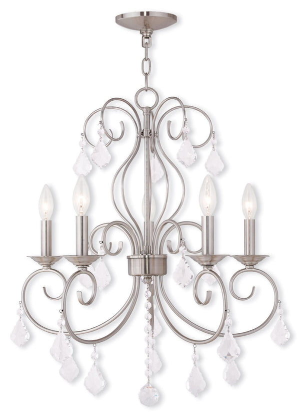 HomeRoots Five Light Dimmable Chandelier with Sleek Cylindrical Shades for Modern Elegance & Warm Ambiance 687621