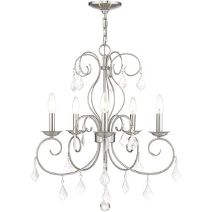 HomeRoots Five Light Dimmable Chandelier with Sleek Cylindrical Shades for Modern Elegance & Warm Ambiance 687621
