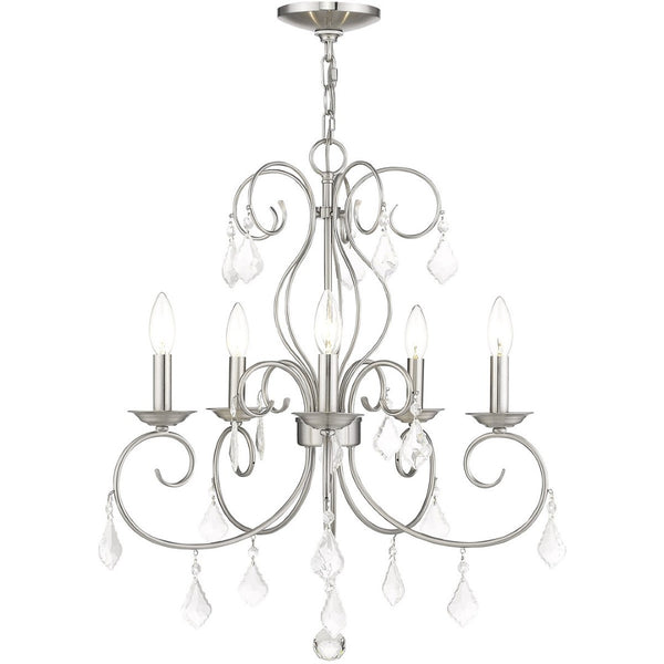 HomeRoots Five Light Dimmable Chandelier with Sleek Cylindrical Shades for Modern Elegance & Warm Ambiance 687621