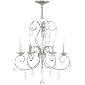 HomeRoots Five Light Dimmable Chandelier with Sleek Cylindrical Shades for Modern Elegance & Warm Ambiance 687621