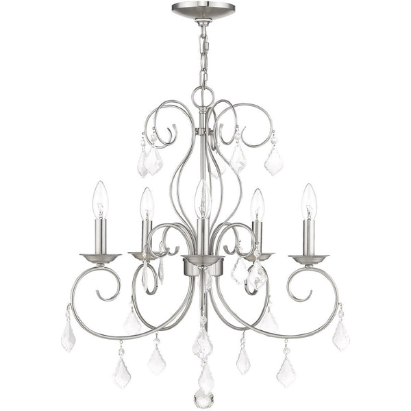 HomeRoots Five Light Dimmable Chandelier with Sleek Cylindrical Shades for Modern Elegance & Warm Ambiance 687621