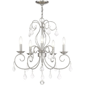 HomeRoots Five Light Dimmable Chandelier with Sleek Cylindrical Shades for Modern Elegance & Warm Ambiance 687621