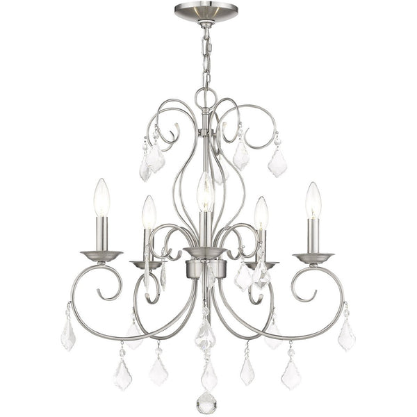 HomeRoots Five Light Dimmable Chandelier with Sleek Cylindrical Shades for Modern Elegance & Warm Ambiance 687621