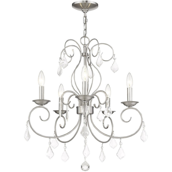 HomeRoots Five Light Dimmable Chandelier with Sleek Cylindrical Shades for Modern Elegance & Warm Ambiance 687621