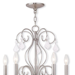 HomeRoots Five Light Dimmable Chandelier with Sleek Cylindrical Shades for Modern Elegance & Warm Ambiance 687621