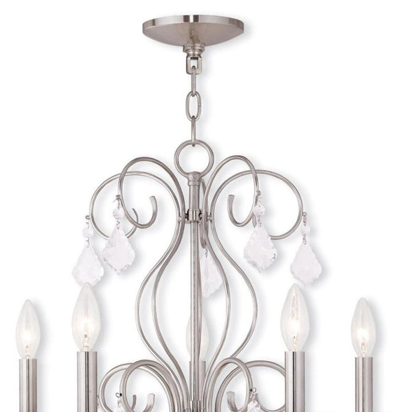 HomeRoots Five Light Dimmable Chandelier with Sleek Cylindrical Shades for Modern Elegance & Warm Ambiance 687621