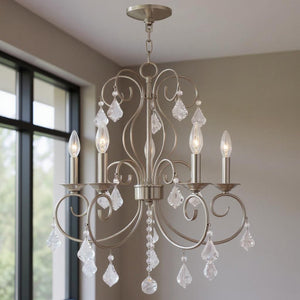 HomeRoots Five Light Dimmable Chandelier with Sleek Cylindrical Shades for Modern Elegance & Warm Ambiance 687621