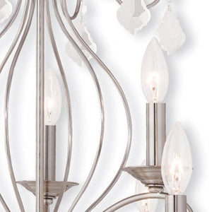 HomeRoots Nickel Nine-Light Metal Chandelier with Dimmable Function, Clear Accents & Elegant Cylinder Shades 687622
