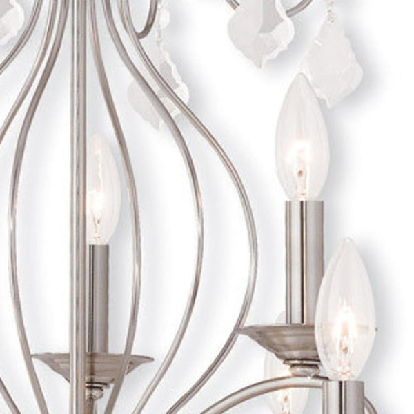 HomeRoots Nickel Nine-Light Metal Chandelier with Dimmable Function, Clear Accents & Elegant Cylinder Shades 687622
