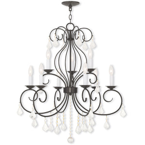 HomeRoots Bronze Nine-Light Dimmable Chandelier with Clear Accents – Elegant Cylinder Design for Modern Spaces 687623