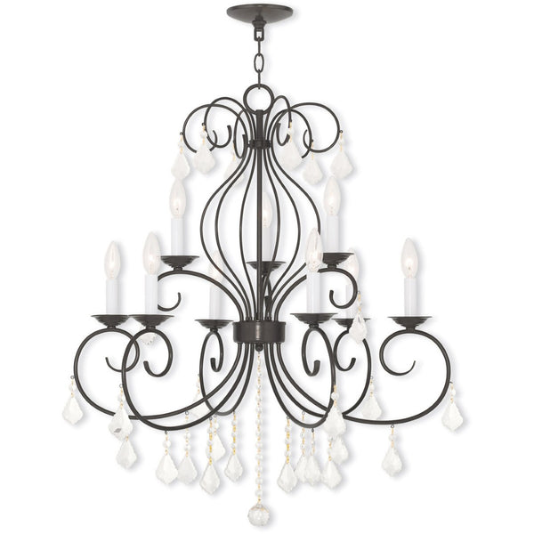 HomeRoots Bronze Nine-Light Dimmable Chandelier with Clear Accents – Elegant Cylinder Design for Modern Spaces 687623