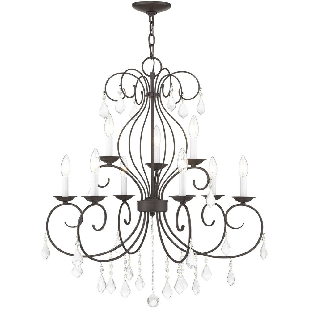 HomeRoots Bronze Nine-Light Dimmable Chandelier with Clear Accents – Elegant Cylinder Design for Modern Spaces 687623