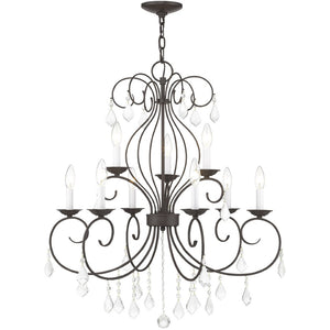 HomeRoots Bronze Nine-Light Dimmable Chandelier with Clear Accents – Elegant Cylinder Design for Modern Spaces 687623