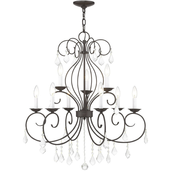 HomeRoots Bronze Nine-Light Dimmable Chandelier with Clear Accents – Elegant Cylinder Design for Modern Spaces 687623