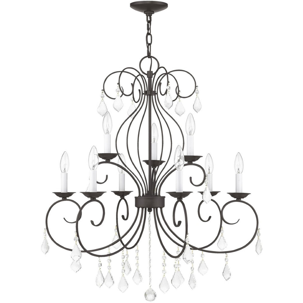 HomeRoots Bronze Nine-Light Dimmable Chandelier with Clear Accents – Elegant Cylinder Design for Modern Spaces 687623