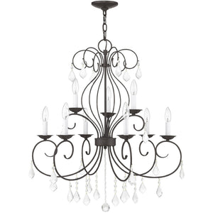 HomeRoots Bronze Nine-Light Dimmable Chandelier with Clear Accents – Elegant Cylinder Design for Modern Spaces 687623