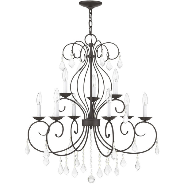 HomeRoots Bronze Nine-Light Dimmable Chandelier with Clear Accents – Elegant Cylinder Design for Modern Spaces 687623