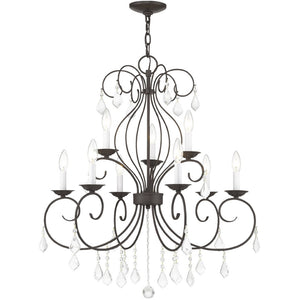HomeRoots Bronze Nine-Light Dimmable Chandelier with Clear Accents – Elegant Cylinder Design for Modern Spaces 687623