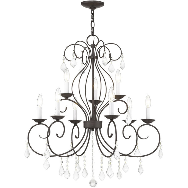 HomeRoots Bronze Nine-Light Dimmable Chandelier with Clear Accents – Elegant Cylinder Design for Modern Spaces 687623