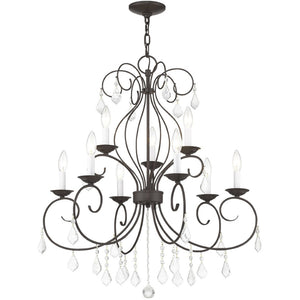 HomeRoots Bronze Nine-Light Dimmable Chandelier with Clear Accents – Elegant Cylinder Design for Modern Spaces 687623