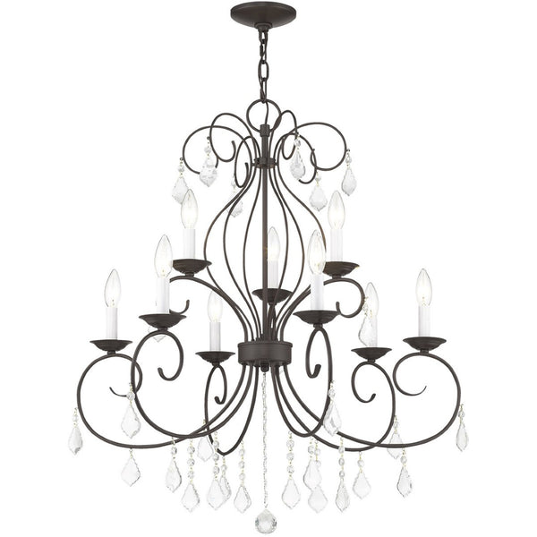 HomeRoots Bronze Nine-Light Dimmable Chandelier with Clear Accents – Elegant Cylinder Design for Modern Spaces 687623