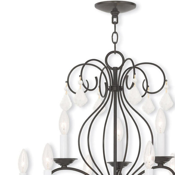 HomeRoots Bronze Nine-Light Dimmable Chandelier with Clear Accents – Elegant Cylinder Design for Modern Spaces 687623