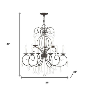 HomeRoots Bronze Nine-Light Dimmable Chandelier with Clear Accents – Elegant Cylinder Design for Modern Spaces 687623