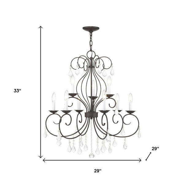 HomeRoots Bronze Nine-Light Dimmable Chandelier with Clear Accents – Elegant Cylinder Design for Modern Spaces 687623